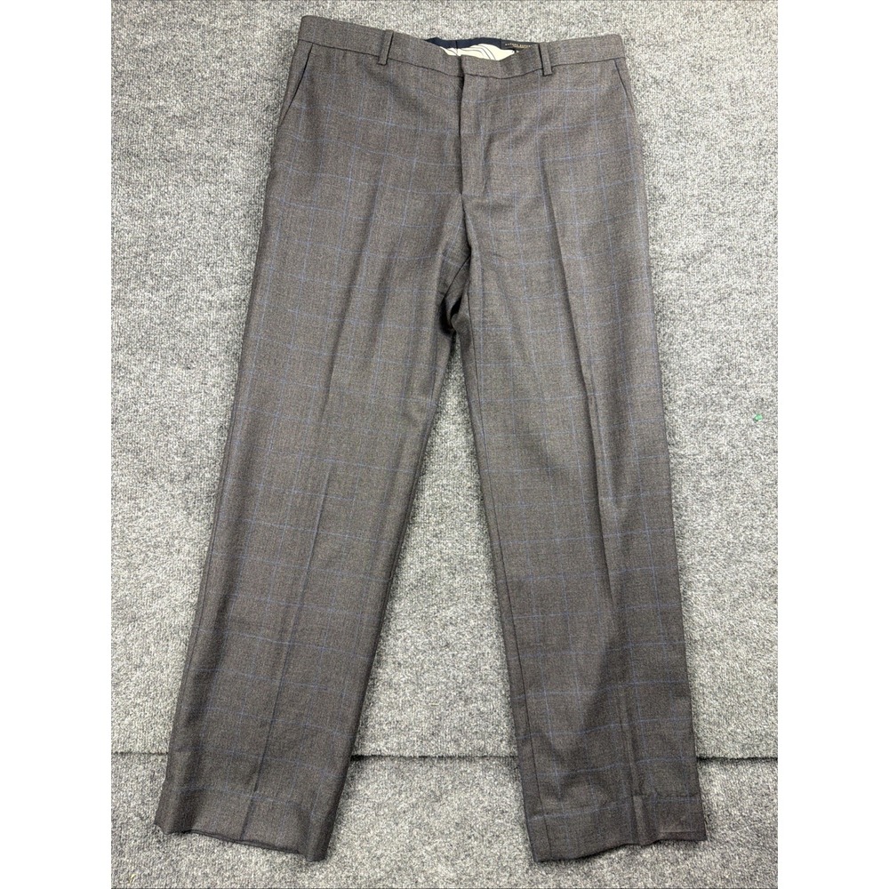 Banana Republic Mens Tailored Fit Gray Windowpane Wool Dress Pants Size 36x32
